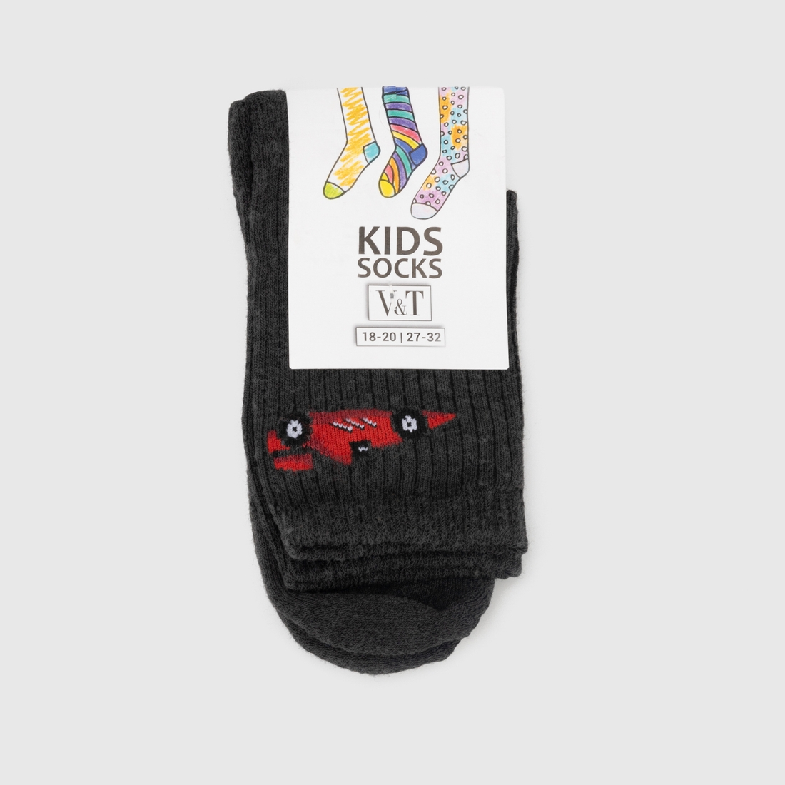 Фото Шкарпетки для хлопчика V&T ШДК132-114 Феррарі 18-20 Темно-сірий (2000990201553A)