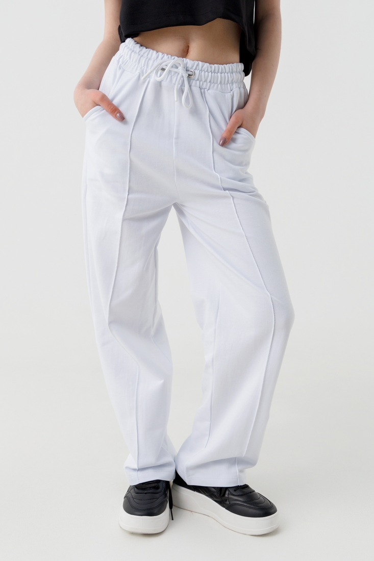 Фото Спортивные штаны однотонные прямые для девочки Тими 41130 134 см Белый (2000990540768D)