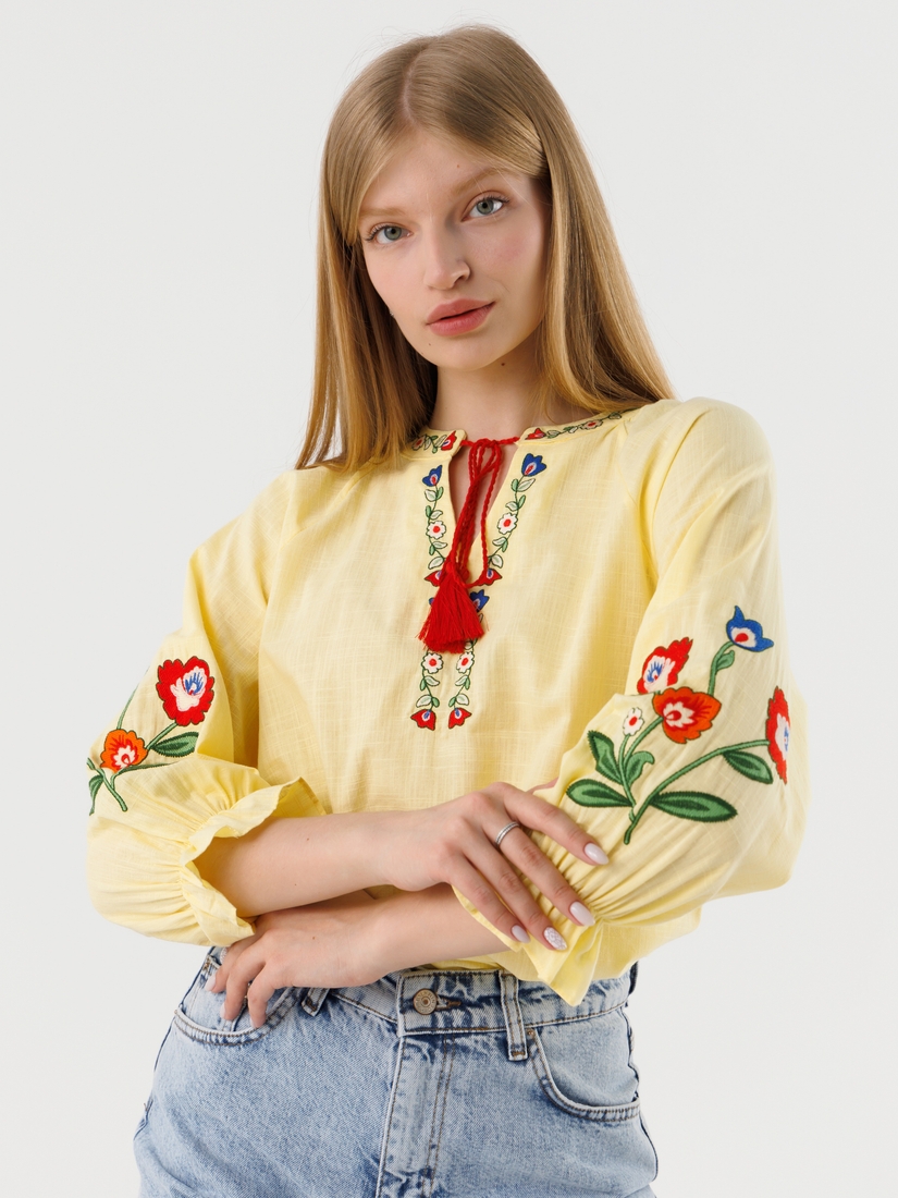 Фото Вышиванка рубашка с принтом женская Park karon 23063 L Желтый (2000990485540A)