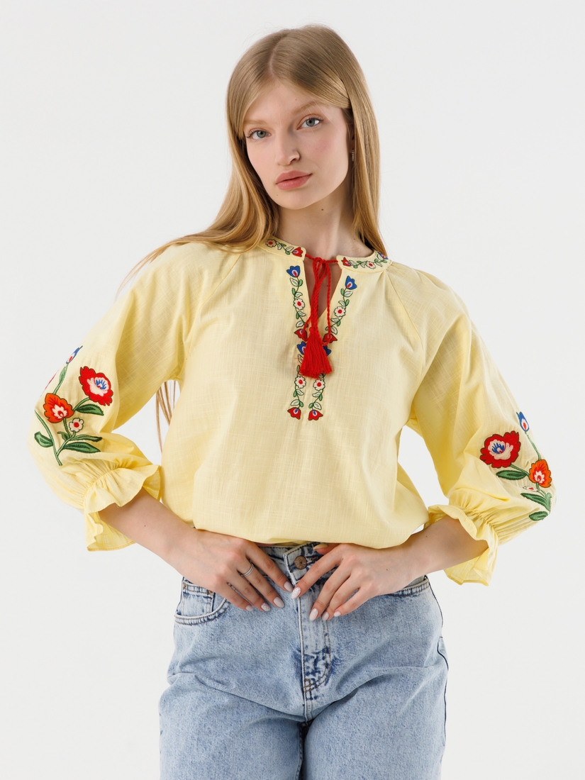 Фото Вишиванка сорочка з принтом жіноча Park karon 23063 S Жовтий (2000990485526A)