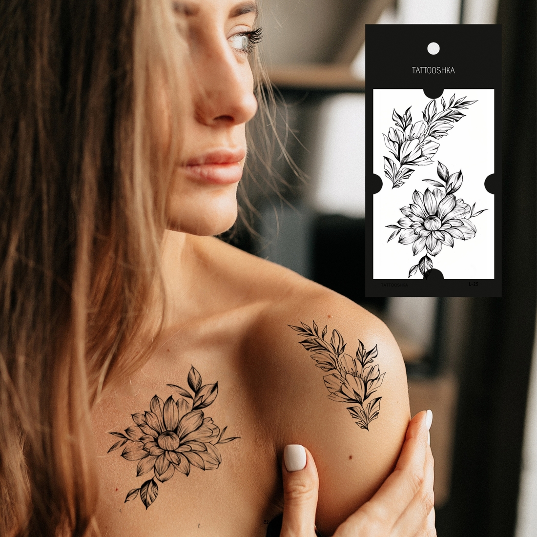 Фото Тату Tattooshka "Квіти з гілочкою" L-25 (5805800012889)