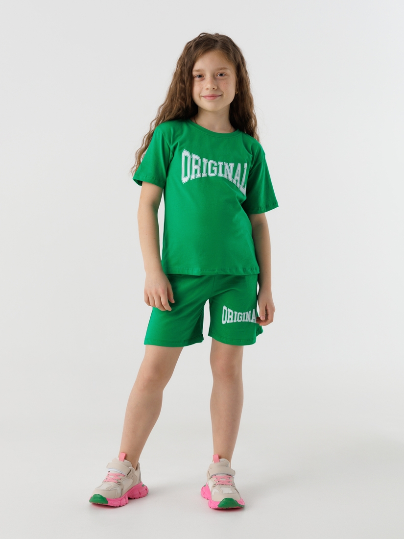 Фото Костюм футболка+шорти для дівчинки Atabey 10527 116 см Зелений (2000990478306S)
