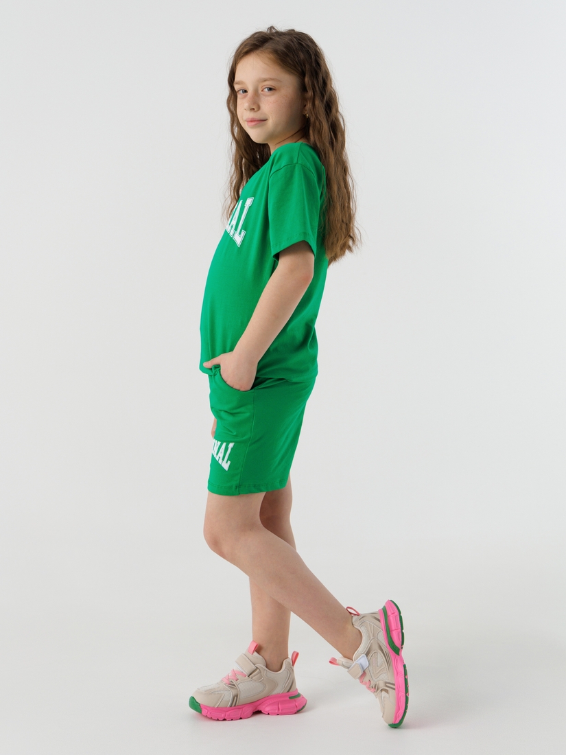 Фото Костюм футболка+шорты для девочки Atabey 10527 134 см Зеленый (2000990478337S)