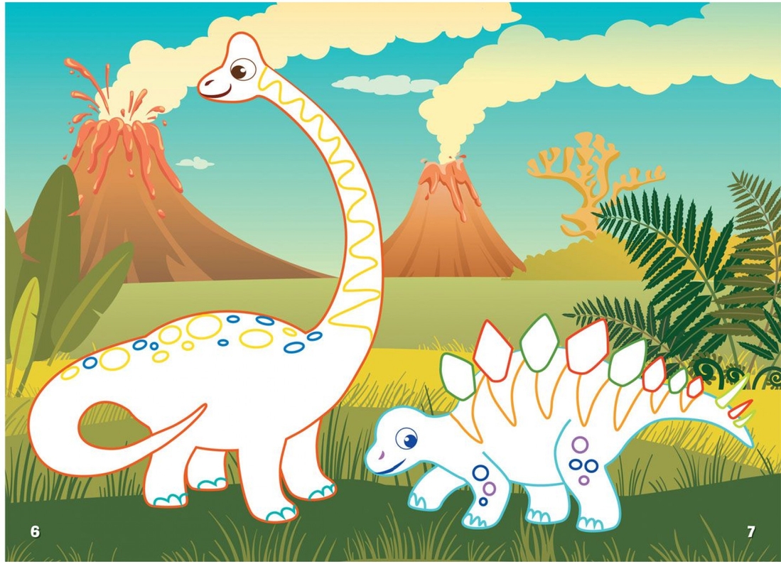 Фото Книга Перші розмальовки з кольоровим контуром і наліпками. Динозаври 3743 (9789669873743)