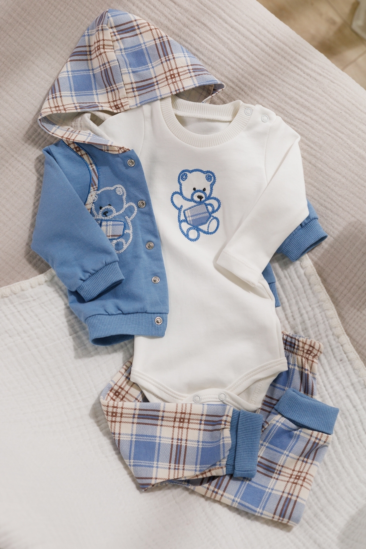 Фото Костюм (боді+кофта+штани) для хлопчика Mini Papi 0420 68 см Блакитний (2000990483522D)