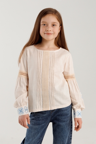 Фото Рубашка с вышивкой для девочки Cuento 3042 128 см Бежевый (2000990264114A)