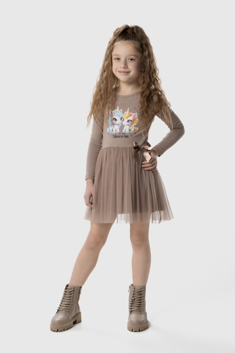 Фото Платье с принтом для девочки Pop Fashion 7342 110 см Капучино (2000990154187D)