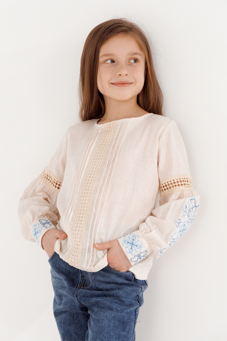 Фото Рубашка с вышивкой для девочки Cuento 3042 134 см Бежевый (2000990264121A)