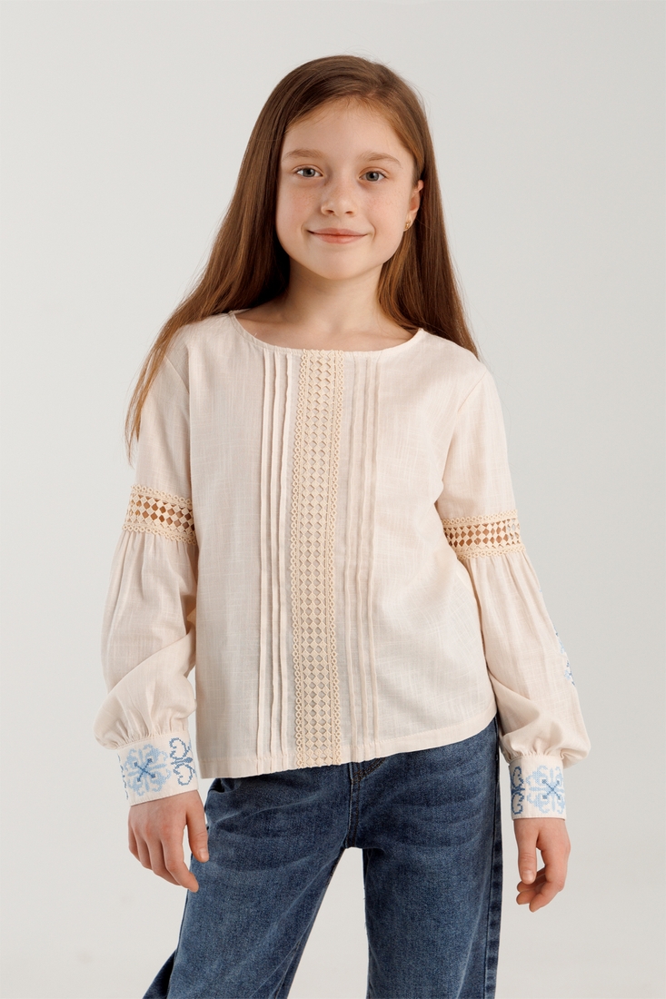 Фото Рубашка с вышивкой для девочки Cuento 3042 116 см Бежевый (2000990264091A)