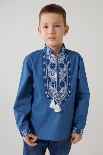 Фото Сорочка з вишивкою для хлопчика КОЗАЧЕК МИКОЛА 164 см Джинсовий (2000990148698D)