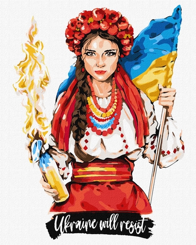 Фото Картина по номерам - Девушка с бандеровской полосой Идейка KHO4862 40 х 50 см Разноцветный (4823104335115)