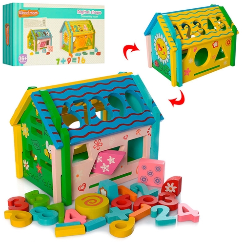 Фото Дерев'яна іграшка Сортер MD 2086 будиночок, цифри, геом.фігури, годинник (2000904276745)