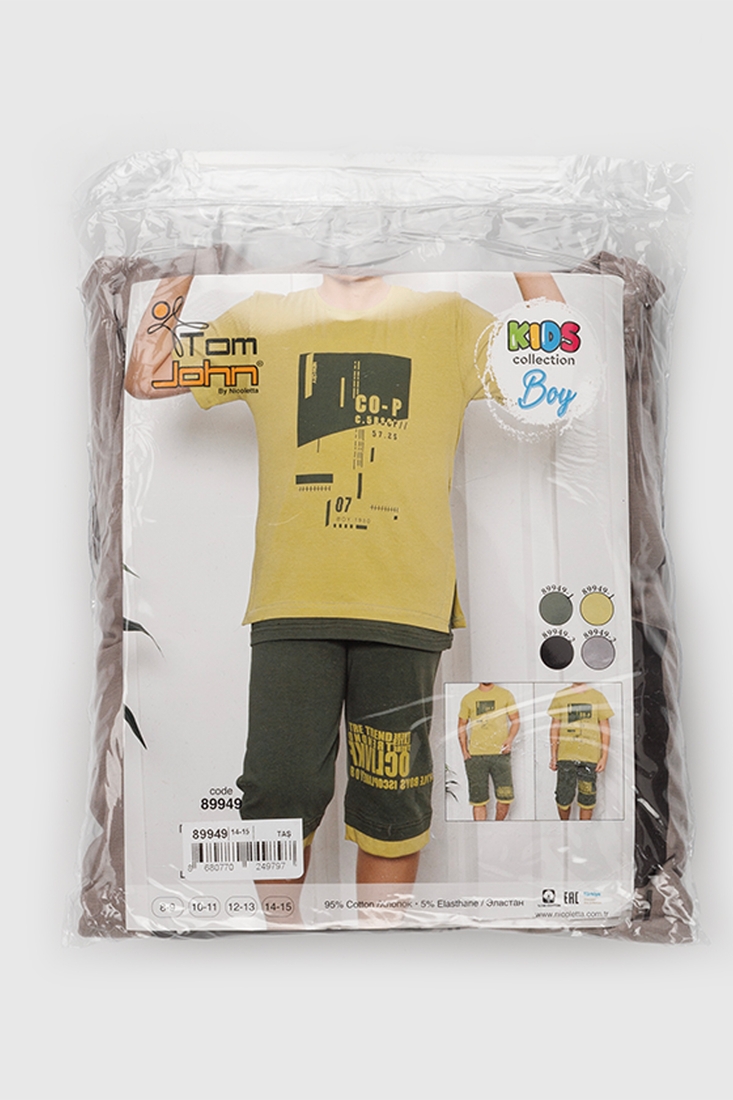 Фото Піжама футболка+капрі для хлопчика Tom John 89949 152-158 см Коричневий (2000990637406S)