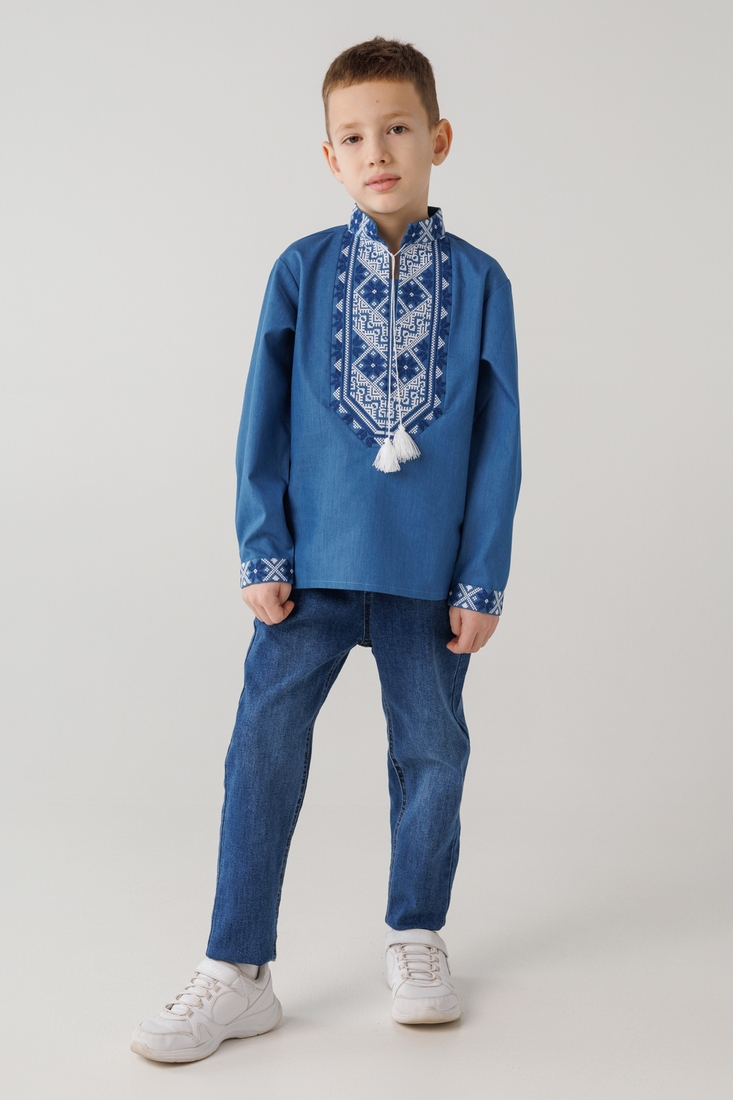 Фото Сорочка з вишивкою для хлопчика КОЗАЧЕК МИКОЛА 164 см Джинсовий (2000990148698D)