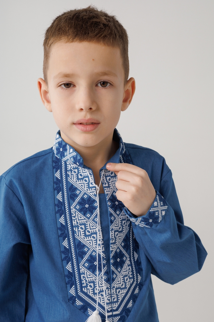 Фото Сорочка з вишивкою для хлопчика КОЗАЧЕК МИКОЛА 146 см Джинсовий (2000990148650D)