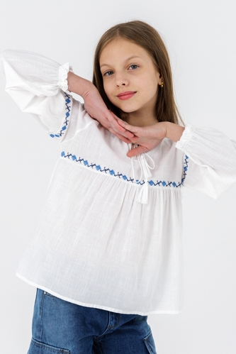 Фото Рубашка вышиванка для девочки Cuento 4148 134 см Молочный (2000990591654D)