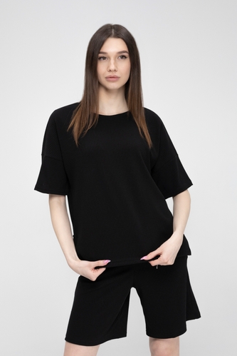 Фото Костюм футболка + шорти однотонний жіночий M36 52 Чорний (2000989668923S)