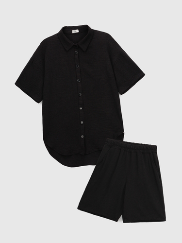 Фото Костюм рубашка + шорты однотонный женский M-38 52 Черный (2000990464422S)