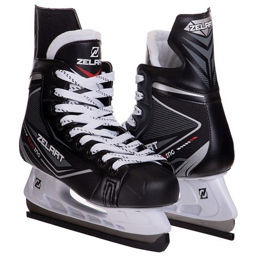 Фото Ковзани хокейні PVC Z-0889 (лезо-сталь, чорний-білий) (45) (2000904738298)