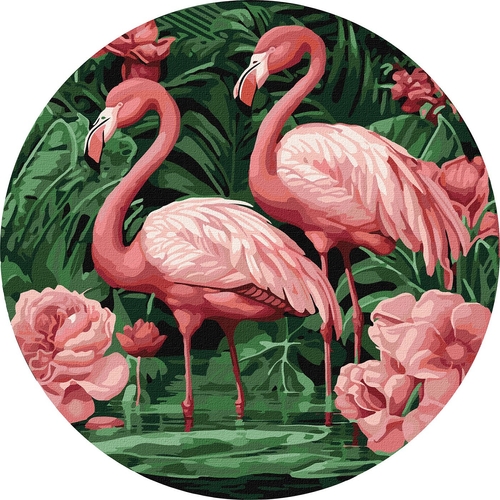 Фото Набор для росписи по номерам "Фламинго в цветах" Идейка KHO-R1005 39 см (4823104349266)