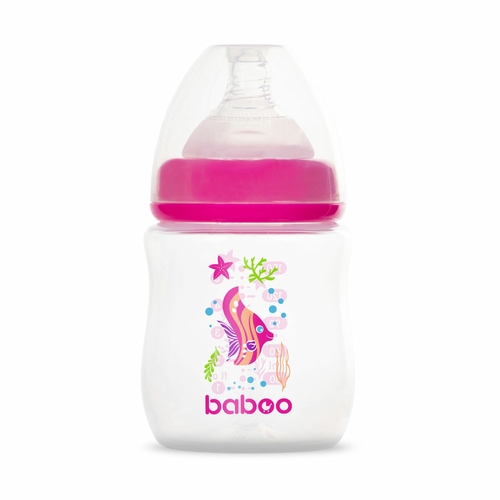Фото Пляшечка для годування BABOO 3-113 Антиколікова, 150 мл, рожева, Sea Life, 0+ місяців (5057778031137)