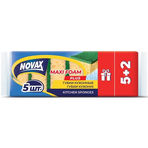Губка кухонная NOVAX 5+2 шт MAXI FOAM (4823058326566)