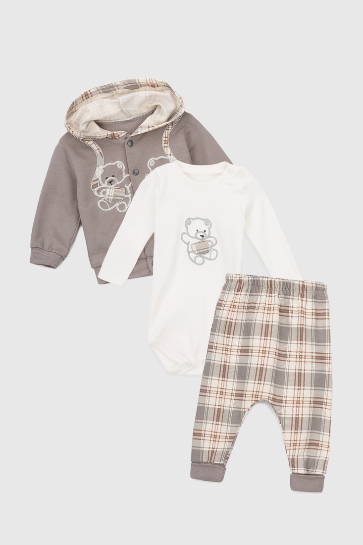 Фото Костюм (боди+кофта+штаны) для мальчика Mini Papi 0420 68 см Серый (2000990483485D)