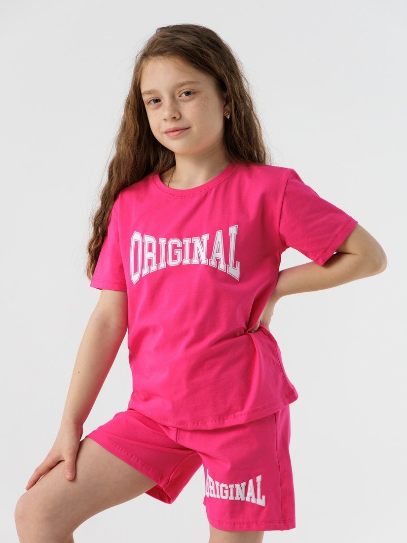 Фото Костюм футболка+шорти для дівчинки Atabey 10527 134 см Малиновий (2000990478559S)
