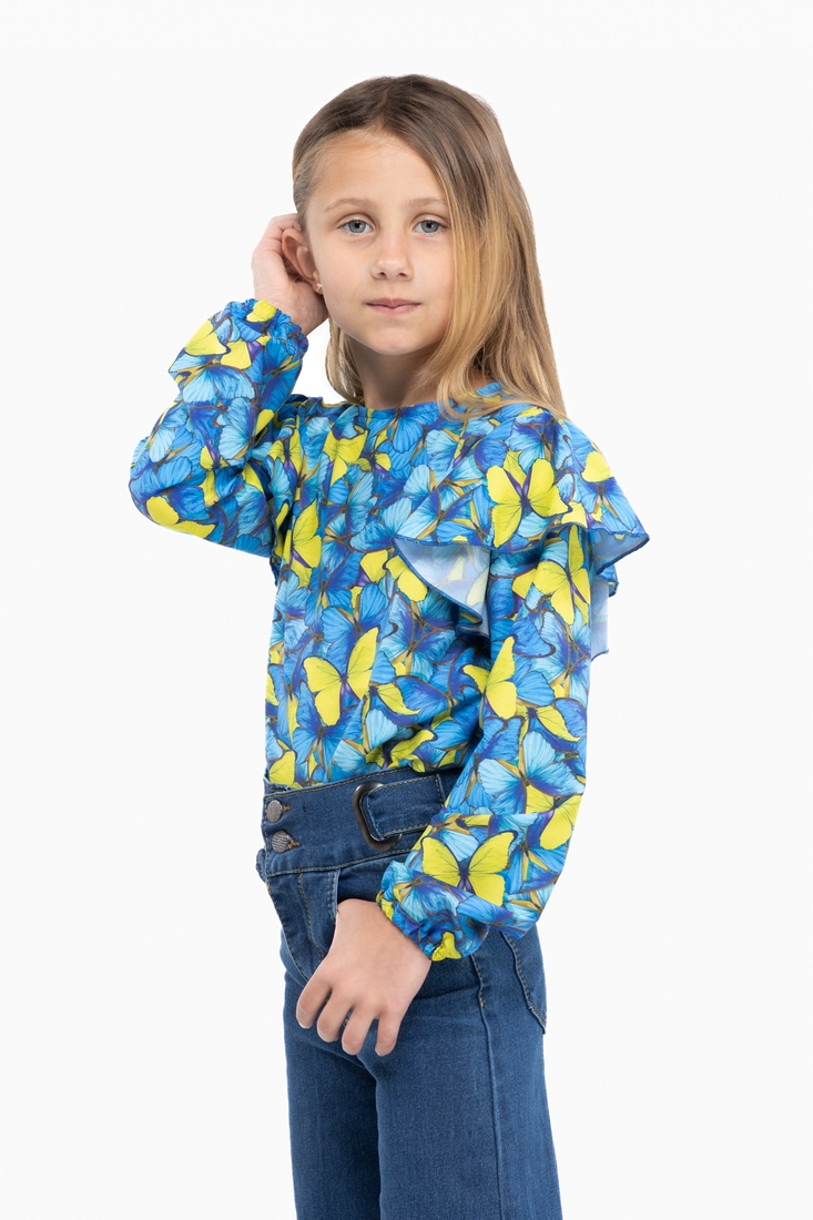 Фото Блуза с узором для девочки MyChance Бабочка Синий 128 см Разноцветный (2000989804536D)