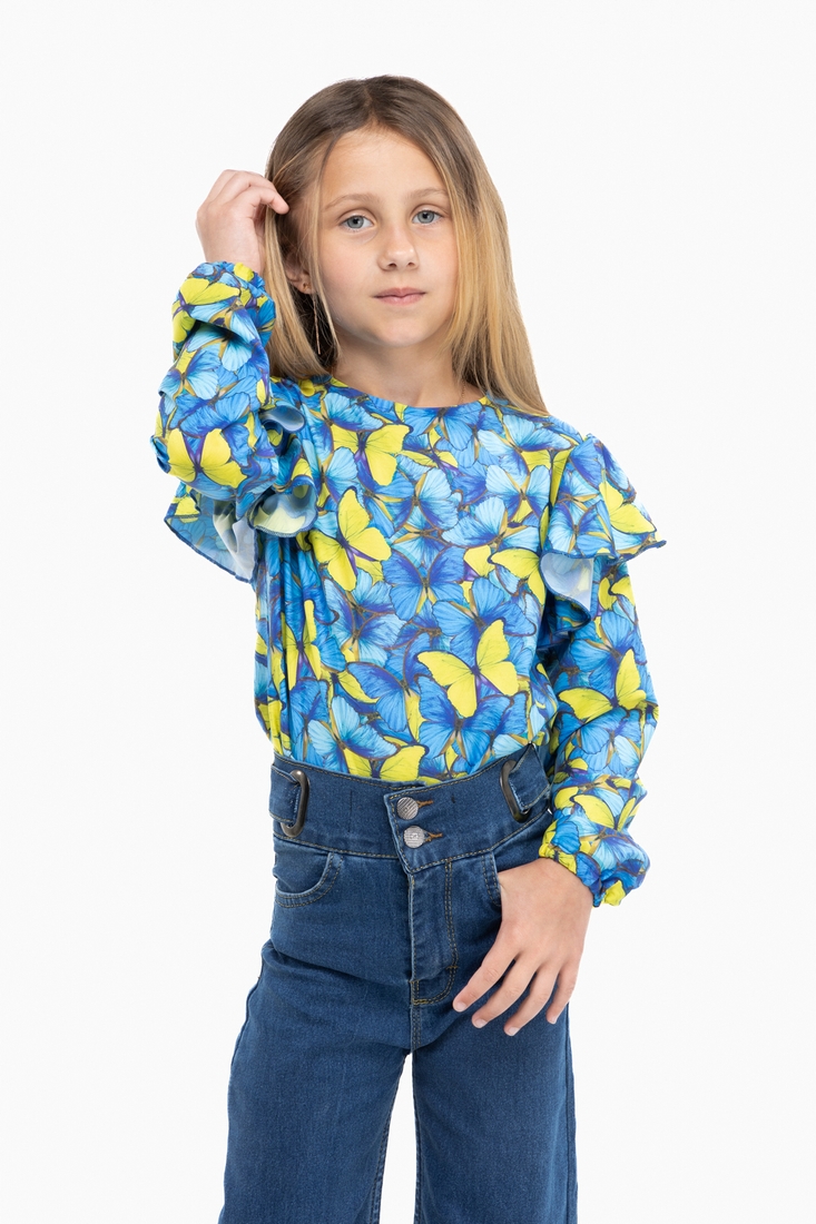Фото Блуза з візерунком для дівчинки MyChance Метелик Синій 128 см Різнокольоровий (2000989804536D)