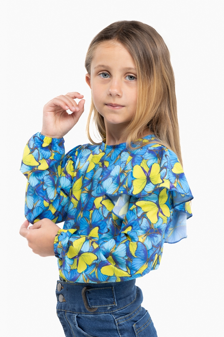 Фото Блуза с узором для девочки MyChance Бабочка Синий 128 см Разноцветный (2000989804536D)