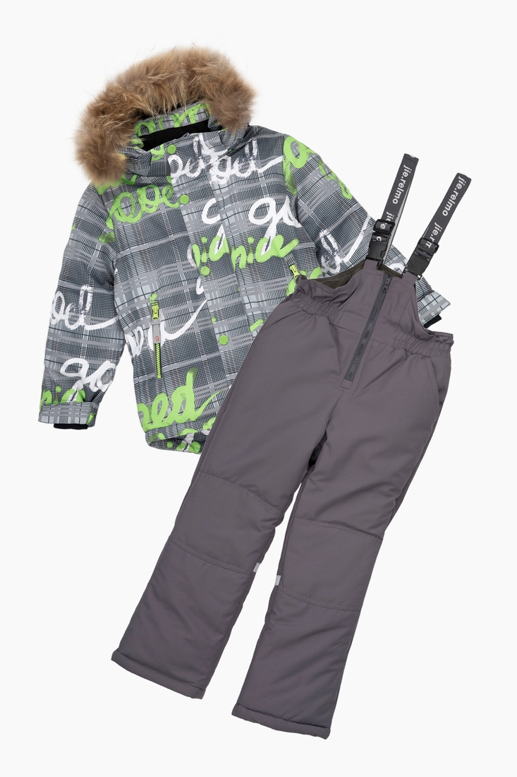 Фото Комбинезон для мальчика H-100 куртка + штаны на шлейках 110 см Серый (2000989625308W)