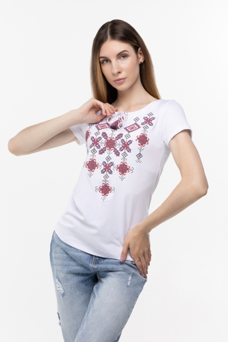 Фото Вишиванка-футболка жіноча Зоряна ніч L Червоний (2000989865452A)