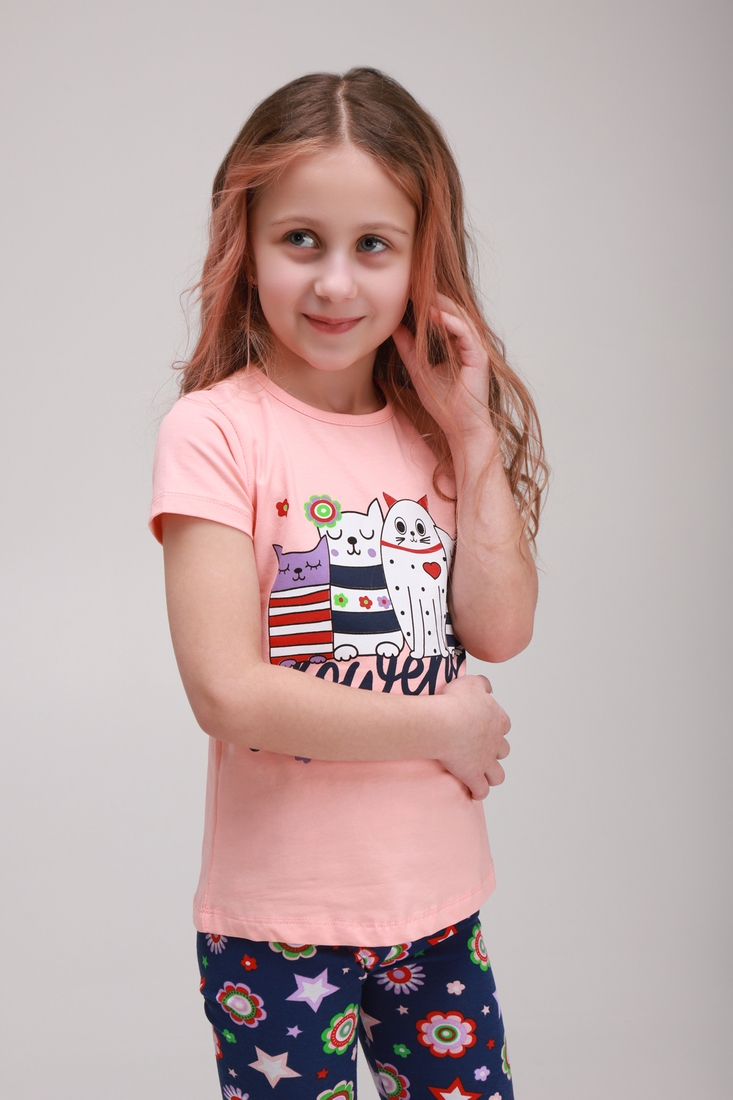 Фото Костюм для девочки (футболка+Велотреки) Baby Show 16147 128 Персиковый (2000989457220S)
