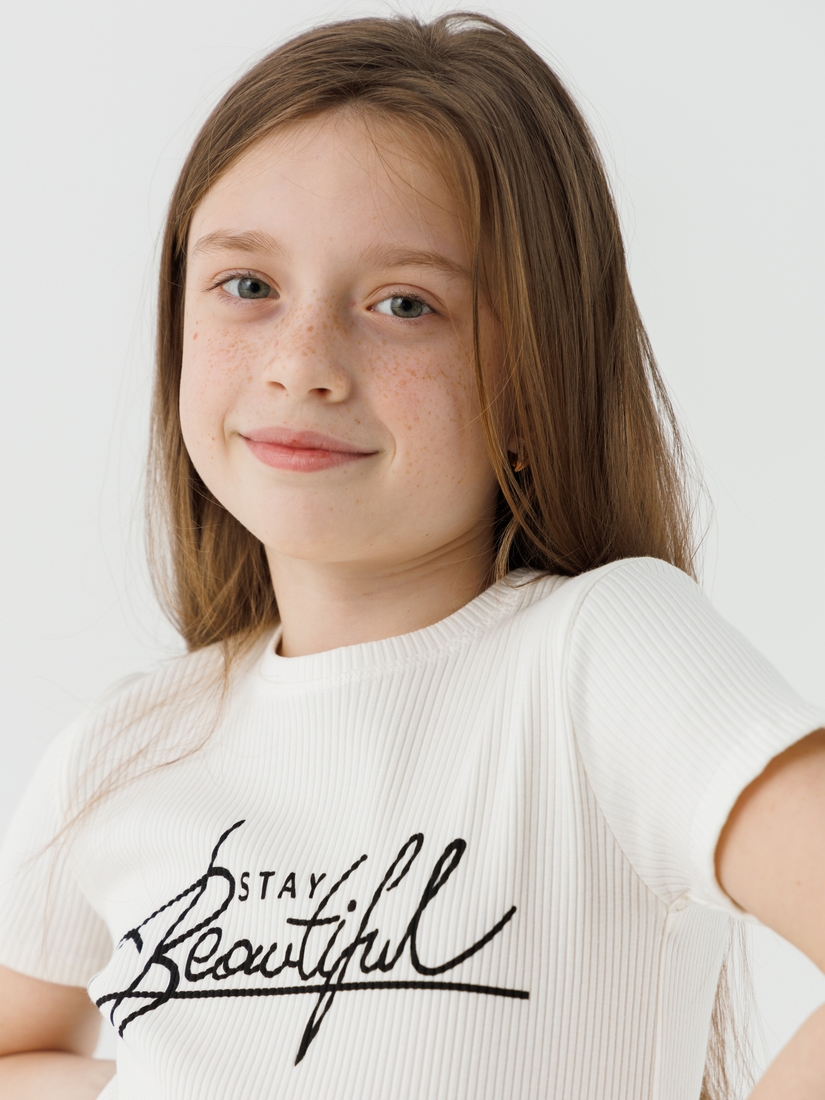 Фото Костюм для девочки (футболка+шорты) Baby Show 16416 128 см Молочный (2000990474346S)