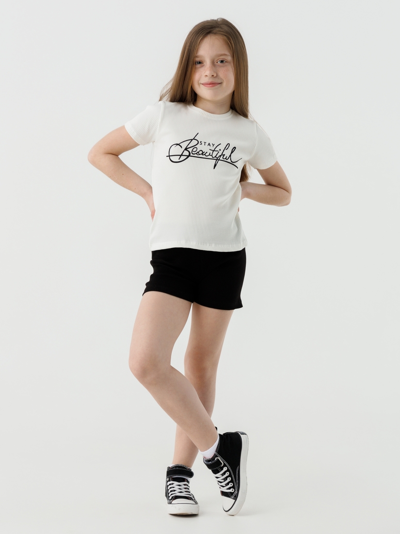 Фото Костюм для девочки (футболка+шорты) Baby Show 16416 110 см Молочный (2000990474315S)