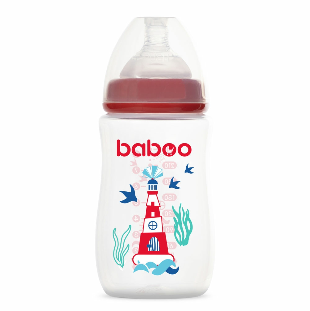 Фото Бутылочка для кормления BABOO 3-116 Антиколиковая, 250 мл, красная, Marine, 3+ мес (5057778031168)