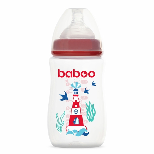 Фото Пляшечка для годування BABOO 3-116 Антиколікова, 250 мл, червона, Marine, 3+ міс (5057778031168)