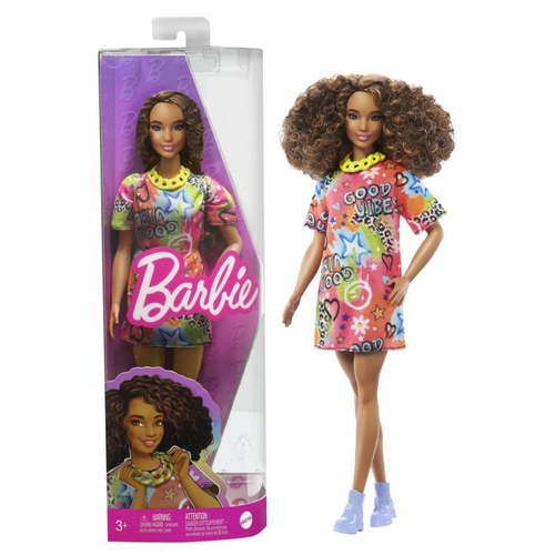 Фото Кукла Barbie "Модница" в ярком платье-футболке HPF77 Разноцветный (2000990203564)