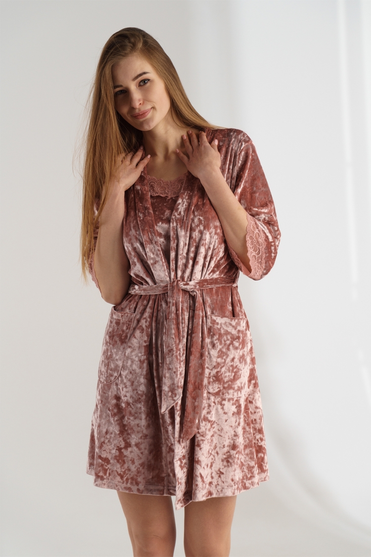 Фото Комплект халат+піжама жіночий Nicoletta 87130 S Пудровий (2000990389008А)