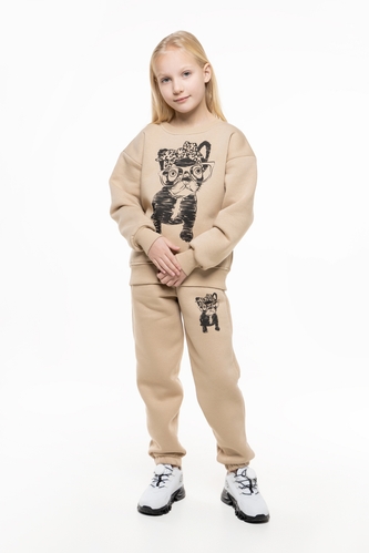 Фото Костюм для девочки ANGELOS 1034 свитшот+штаны 140 см Бежевый (2000990147974W)