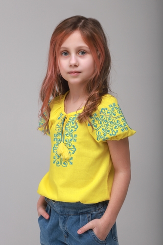 Фото Сорочка вишиванка для дівчинки КОЗАЧЕК ОЛЬГА 110 см Жовто- блакитний (2000989763888S)