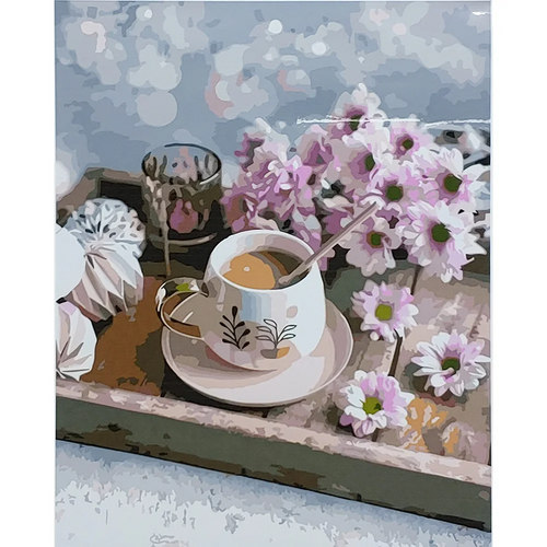 Фото Набор для росписи по номерам Кофе с цветами Strateg с лаком и размером 40х50 см (SY6805) (4823113830168)