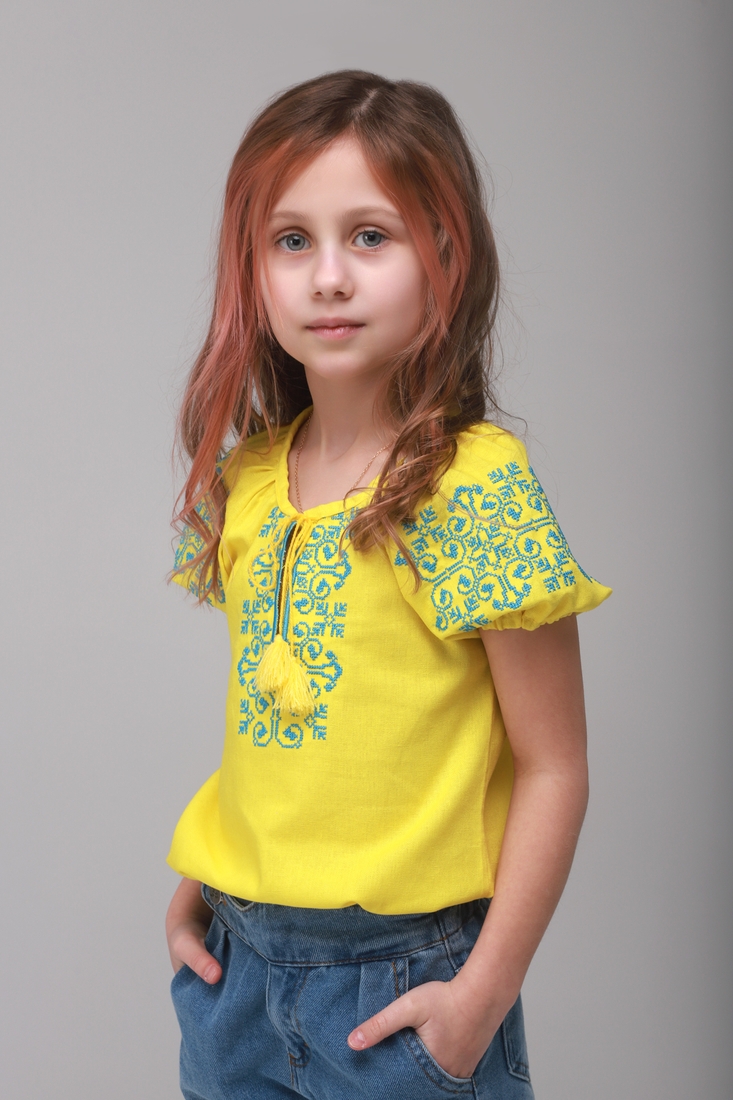 Фото Рубашка вышиванка для девочки КОЗАЧЕК ОЛЬГА 92 см Желто-голубой (2000990387059S)