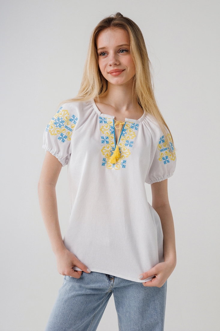 Фото Рубашка с вышивкой для девочки ОЛЬГА 116 см Голубой (2000990387097S)