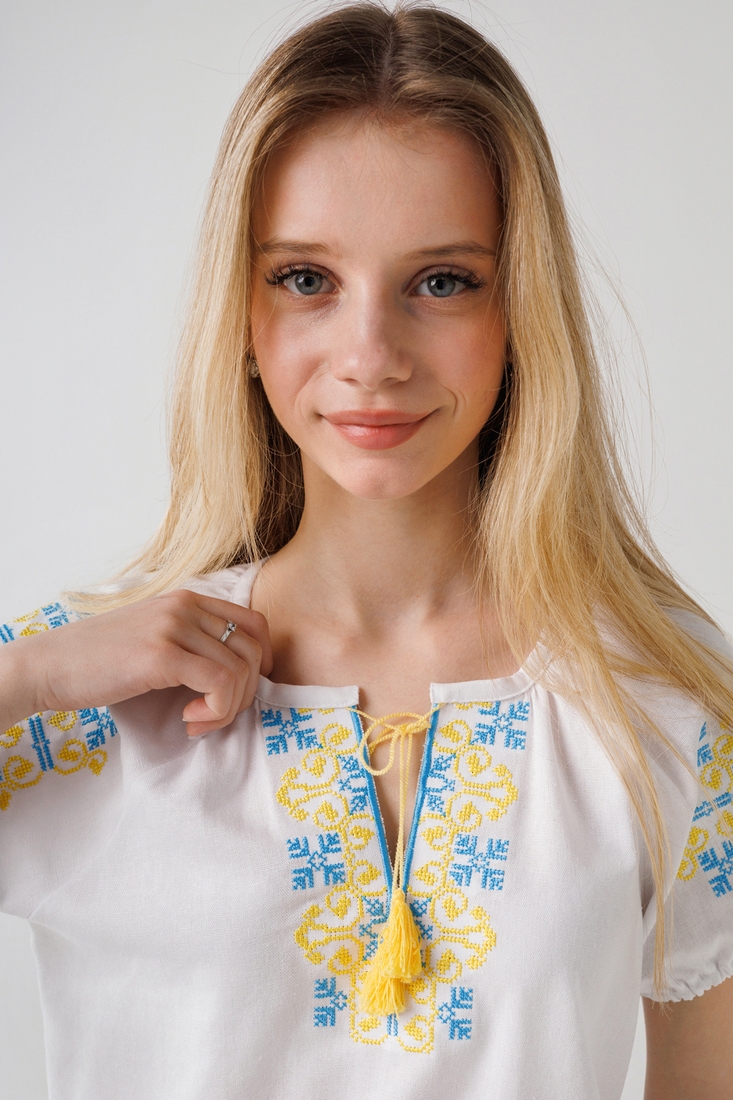 Фото Рубашка с вышивкой для девочки ОЛЬГА 158 см Голубой (2000990387165S)