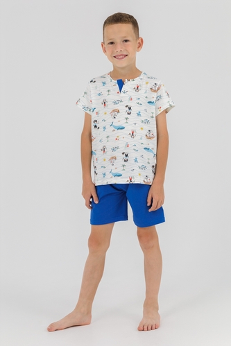 Фото Піжама футболка+шорти для хлопчика Tom John 89169 128-134 см Біло-синій (2000990637345S)