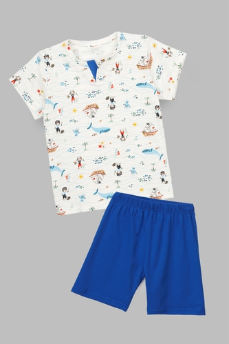 Фото Піжама футболка+шорти для хлопчика Tom John 89169 128-134 см Біло-синій (2000990637345S)