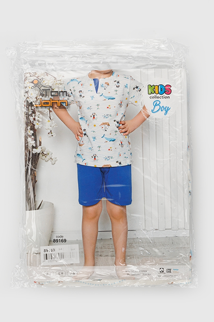 Фото Пижама футболка+шорты для мальчика Tom John 89169 128-134 см Бело-синий (2000990637345S)