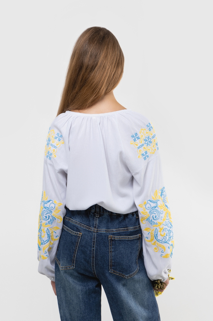 Фото Рубашка вышиванка для девочки КОЗАЧЕК ОЛЬГА 116 см Желто-голубой (2000989763956D)